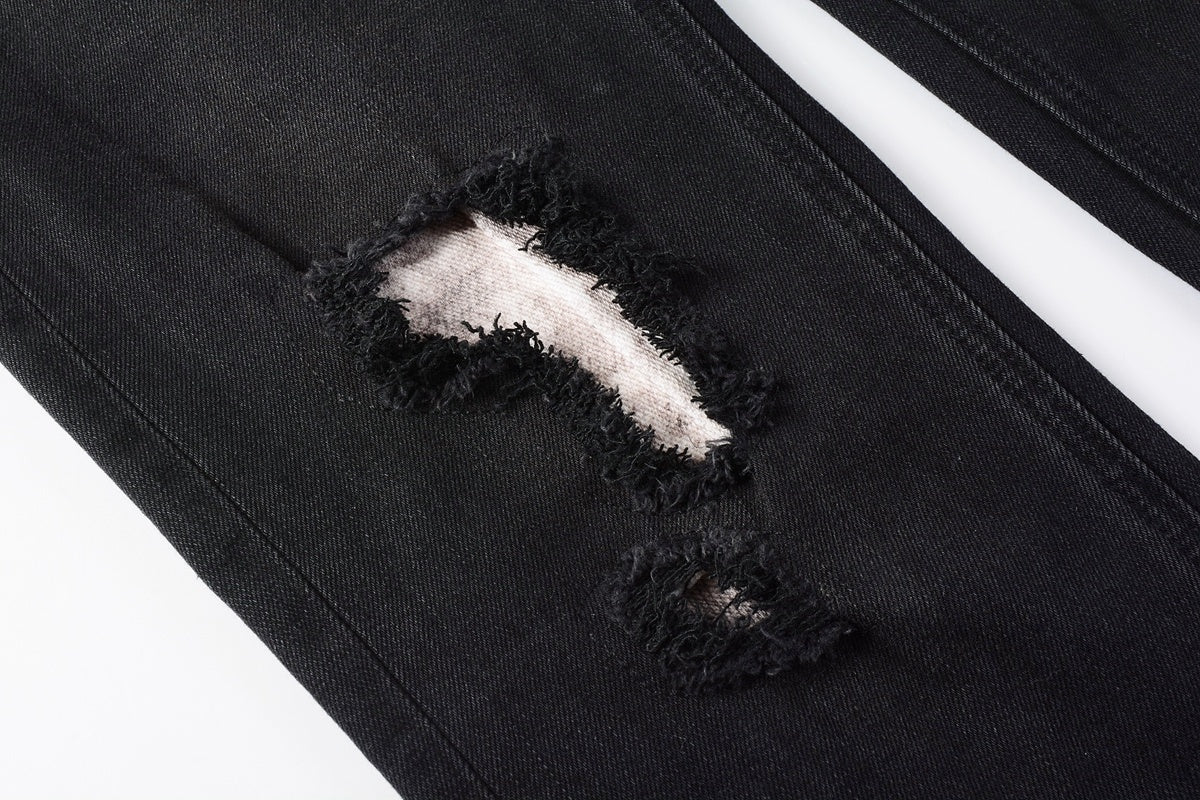 Men's Black Distressed Skinny Jeans - Ripped Stretch Denim Pants