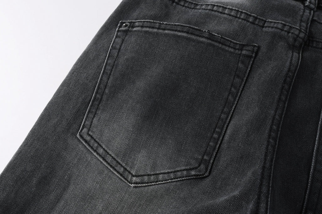 Men's Ksubi-Style Black Distressed Rhinestone Skinny Jeans
