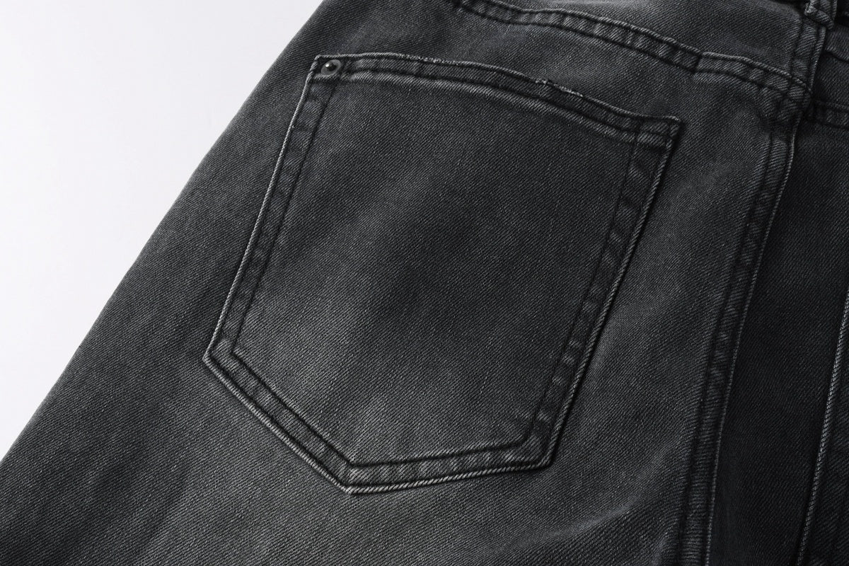 Men's Ksubi-Style Black Distressed Rhinestone Skinny Jeans