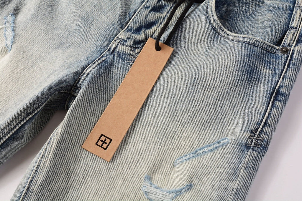 Men's Faded Light Wash Subtle Distressed Skinny Jeans - Stretch Denim
