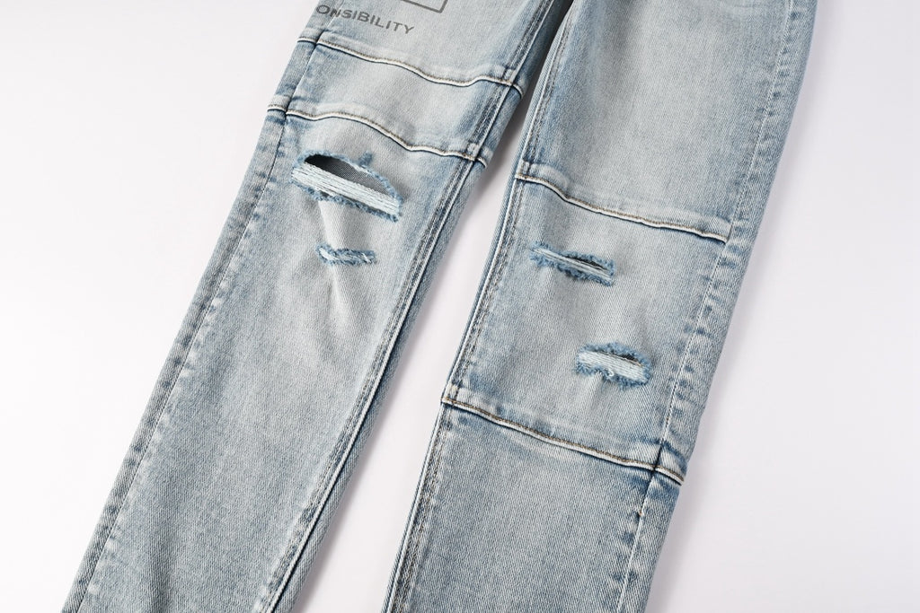 Men’s Light Wash Biker Skinny Jeans - Distressed Street Denim