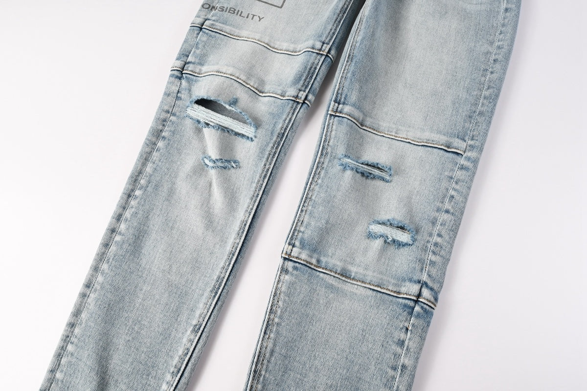 Men’s Light Wash Biker Skinny Jeans - Distressed Street Denim