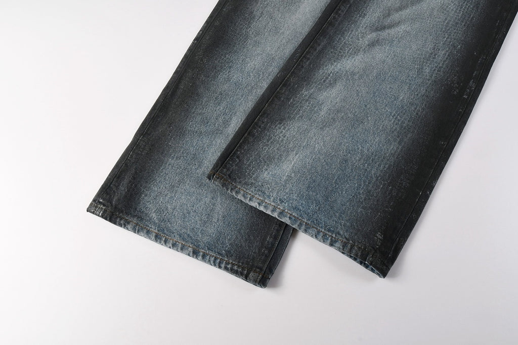 Men's Blue Coated Baggy Jeans with Wide Leg, Loose Fit & Stretch Denim