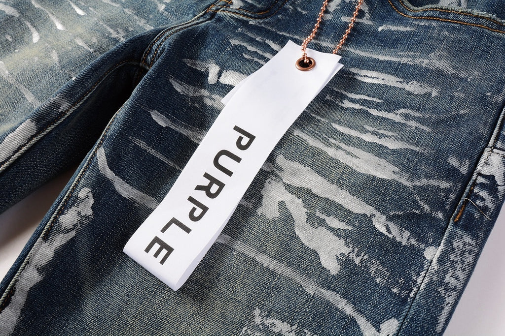 Men's Streetwear Slim Fit Distressed Classical Blue Graffiti Stretch Jeans