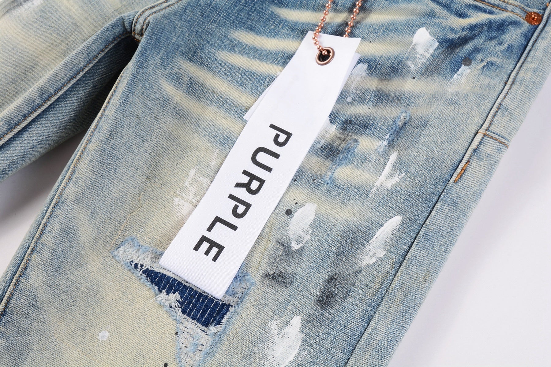 Men's High Street Distressed Blue Destroyed Hole Slim Fit Spray Paint Ripped Jeans