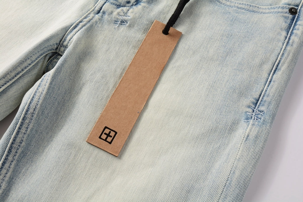 Men's Light Wash Minimal Embroidered Skinny Jeans - Stretch Denim