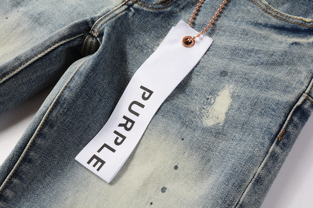 Men's Distressed Light Blue Graffiti Skinny Jeans with Ripped Holes & Button Fly