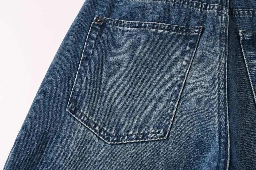 Men’s Vintage Blue Baggy Jeans - Distressed Knee Patch Denim