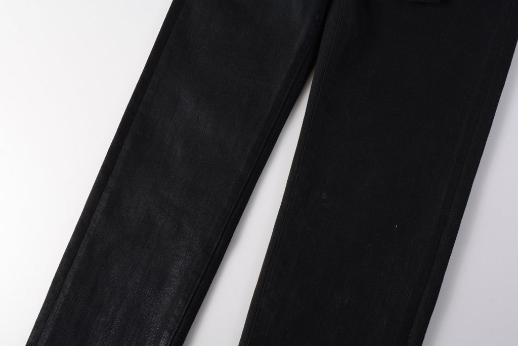 Men's Trendy Black Denim Coated Jeans - Slim Fit Distressed High Street Jeans