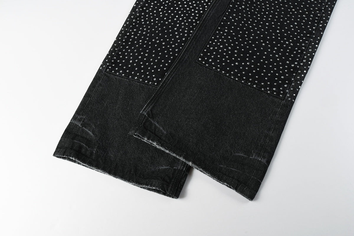 High Street Distressed Black Rhinestones Baggy Jeans for Men & Women | Cool Boys Fashion Loose Fit