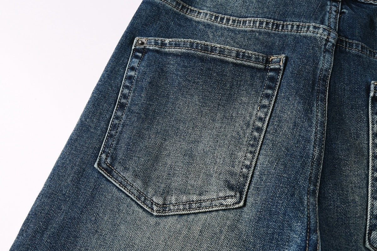 Men's Dark Vintage Wash Slim Skinny Jeans - Streetwear Denim