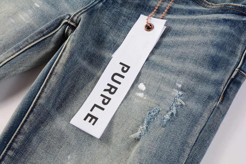 Men's Streetwear Slim Fit Distressed Blue Damaged Holes Graffiti Stretch Ripped Jeans