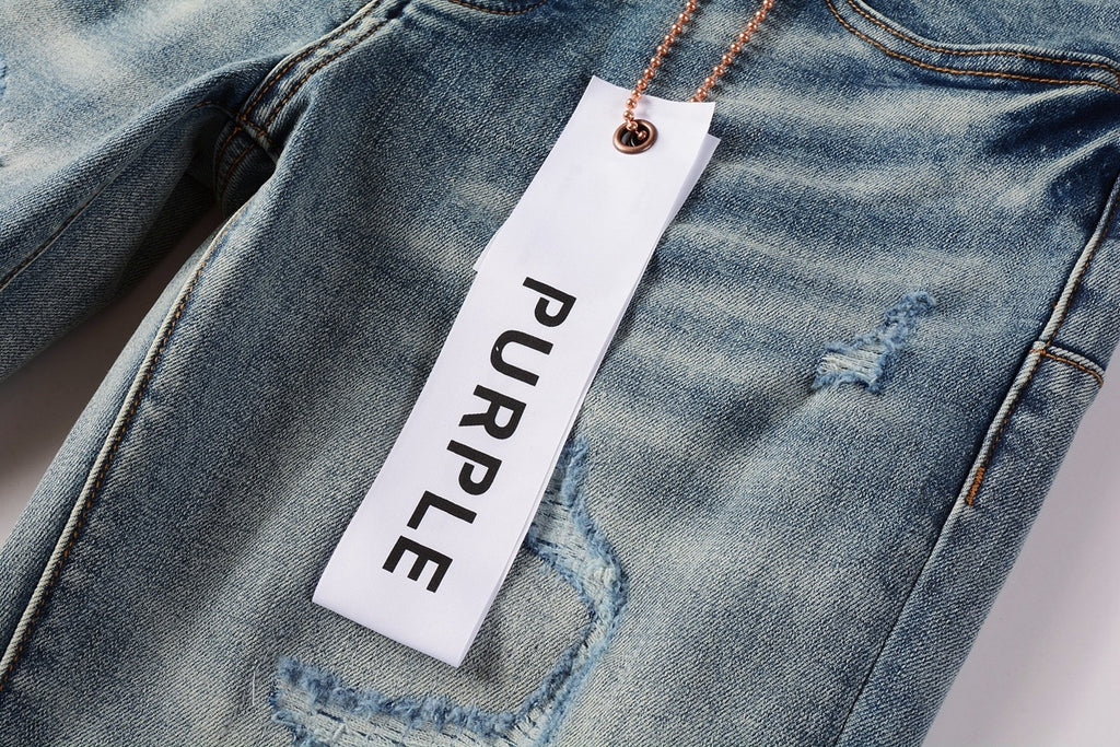 Men's Streetwear Slim Fit Distressed Light Blue Stretch Skinny Damaged Holes Raw Hems Ripped Jeans