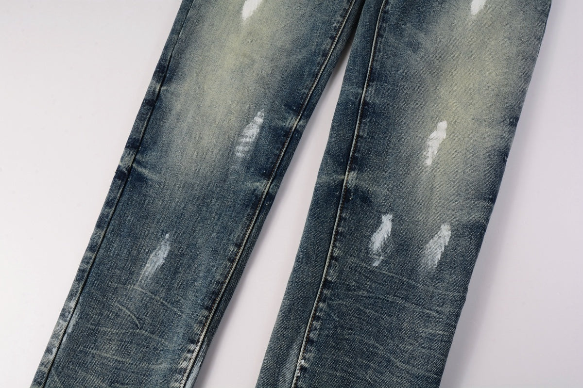 Men's High Street Distressed Blue Graffiti Stretch Skinny Ripped Jeans