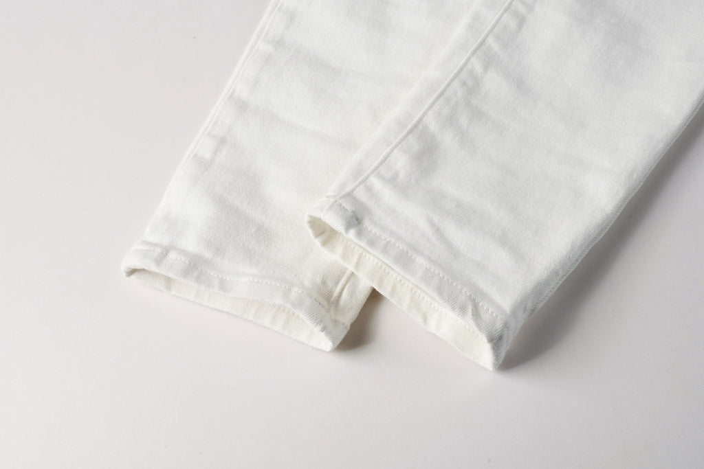 Men's Distressed White Skinny Jeans with Embroidered Patterns & Ripped Holes & Button Fly