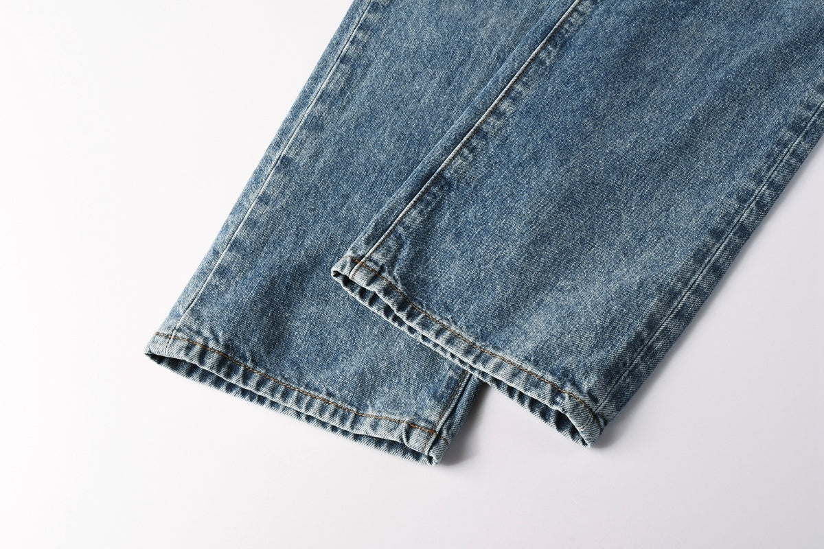 Distressed Blue Baggy Rhinestones Loose Ripped Jeans | Trendy Streetwear Denim