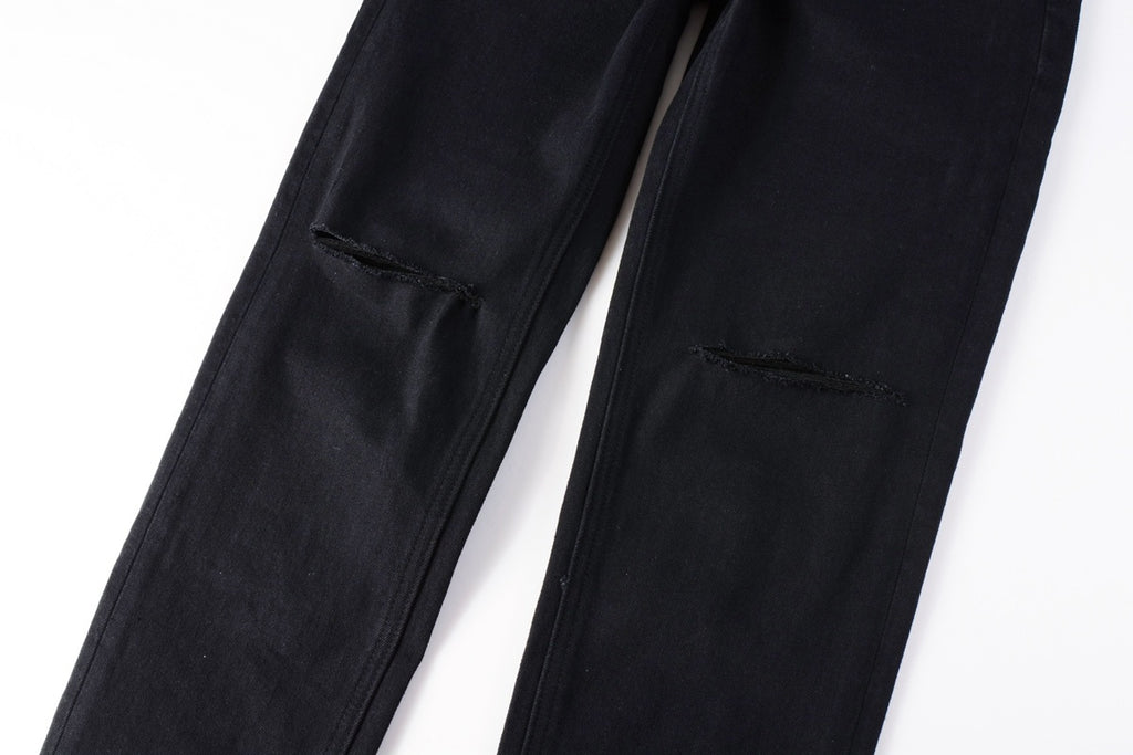 Men's Black Knee Slit Distressed Skinny Jeans - Stretch Denim
