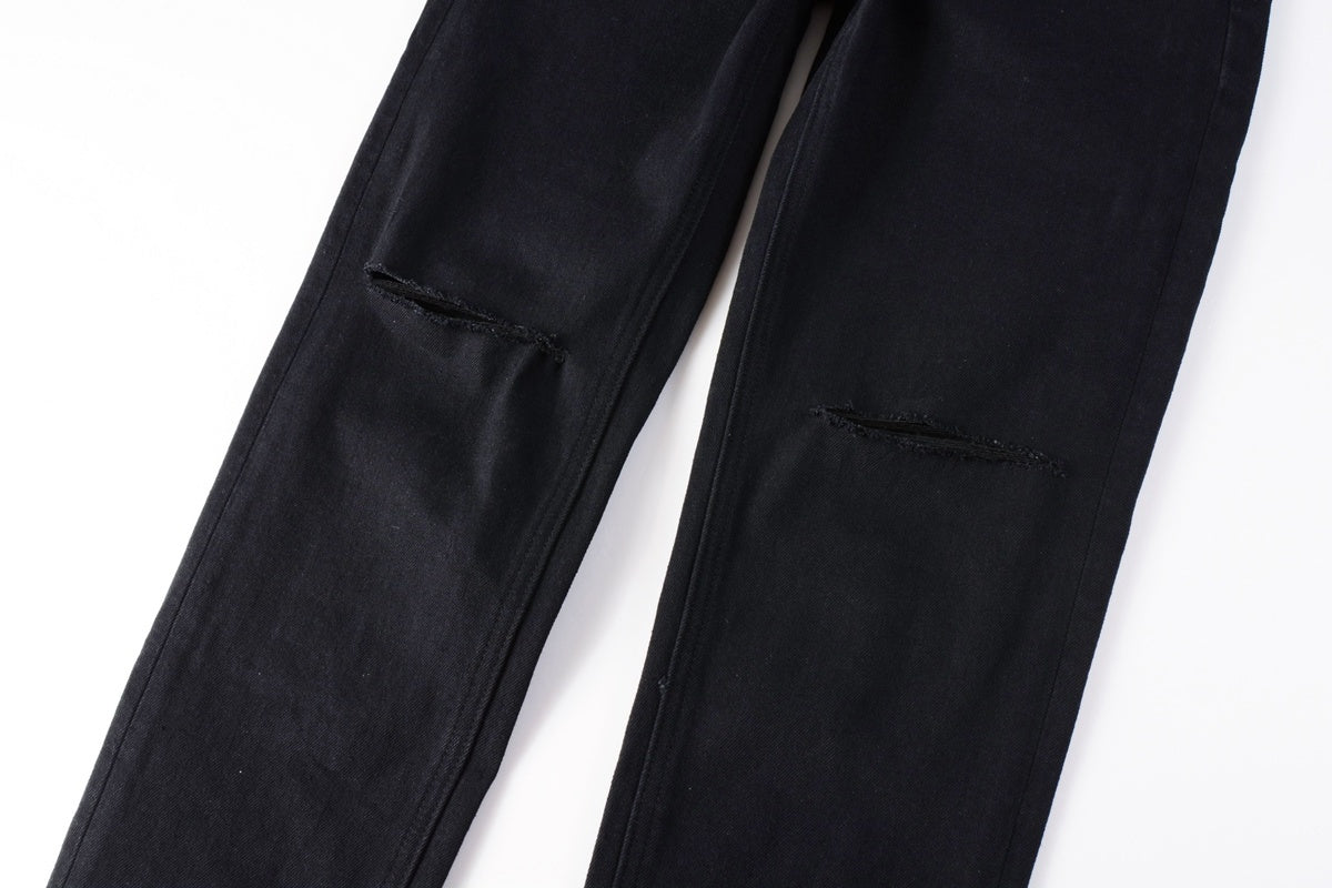 Men's Black Knee Slit Distressed Skinny Jeans - Stretch Denim