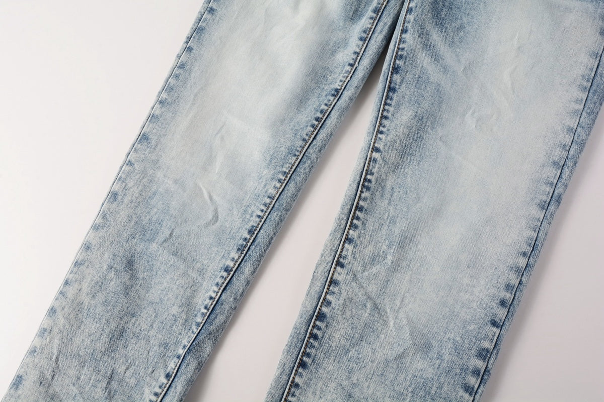 Men's High Street Slim Fit Distressed Blue Stretch Ripped Jeans