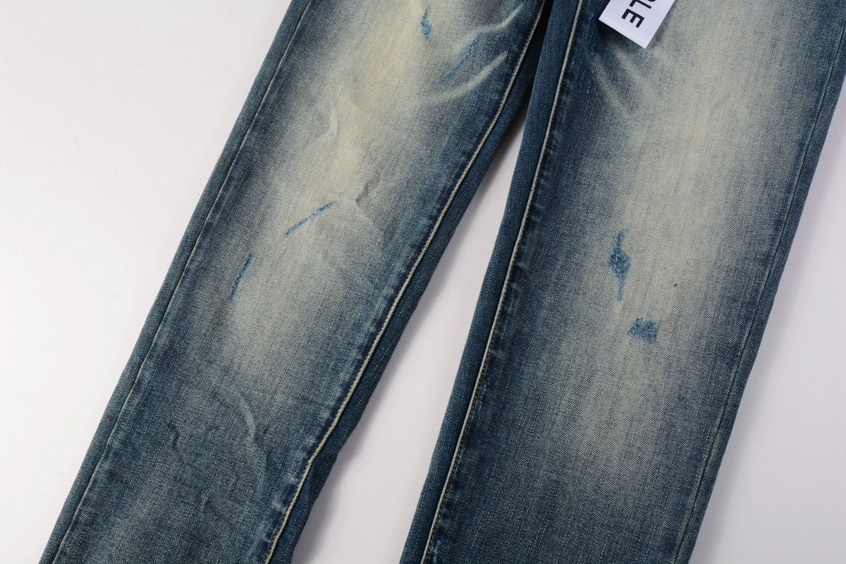 Men's Distressed Slim Fit Dark Blue Stretch Skinny Ripped Jeans