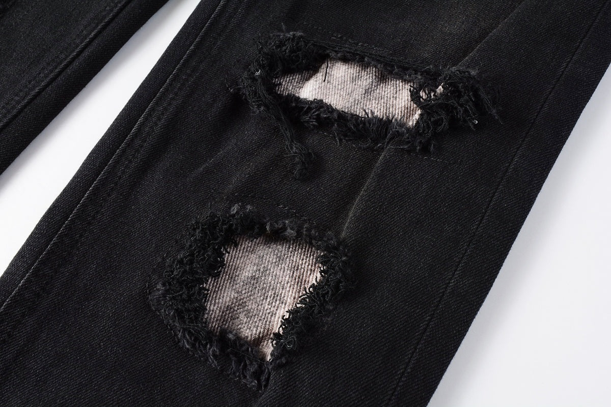 Men's Black Distressed Skinny Jeans - Ripped Stretch Denim Pants