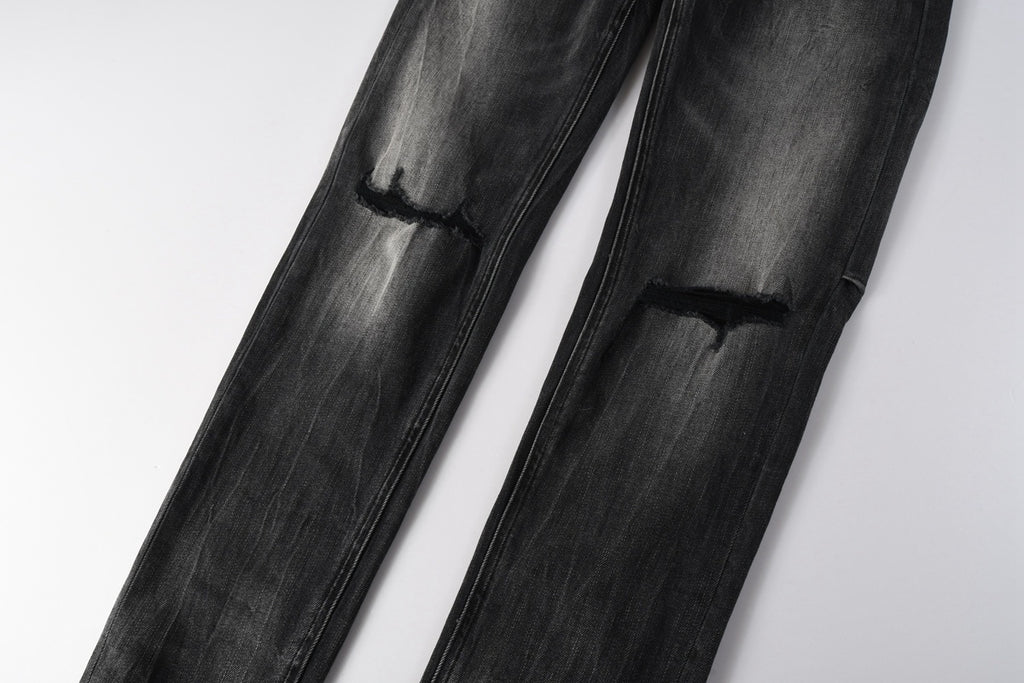 Men’s Black Washed Skinny Jeans - Knee Ripped Streetwear Denim