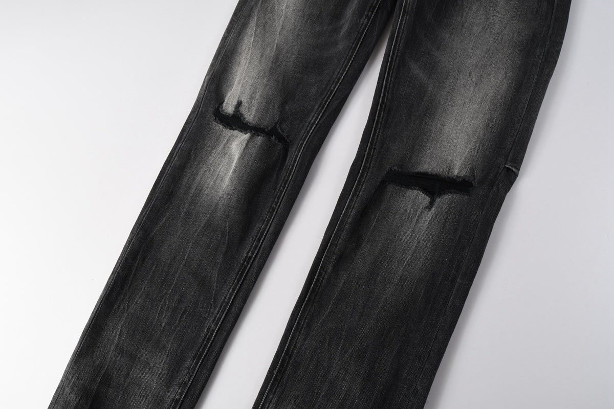 Men’s Black Washed Skinny Jeans - Knee Ripped Streetwear Denim