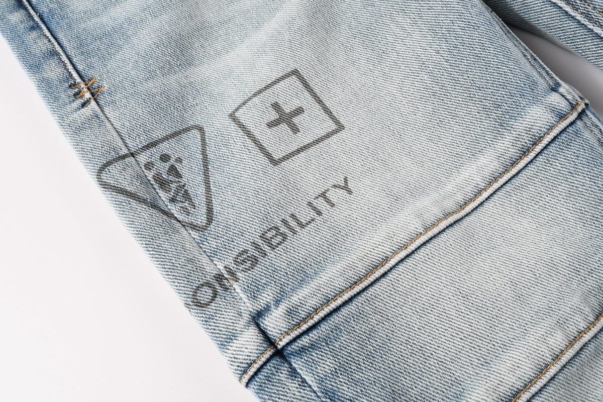 Men’s Light Wash Biker Skinny Jeans - Distressed Street Denim