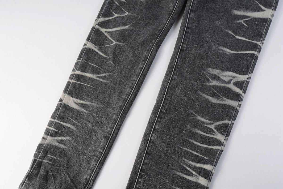 Men's Slim Fit Distressed Gray Stretch Ripped Jeans