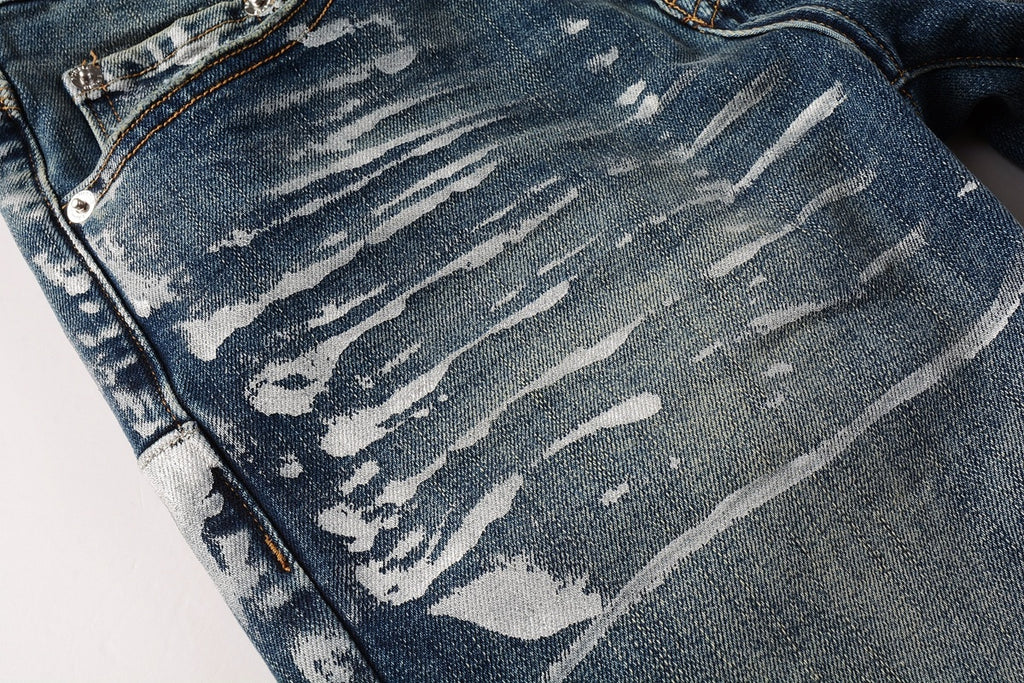 Men's Streetwear Slim Fit Distressed Classical Blue Graffiti Stretch Jeans