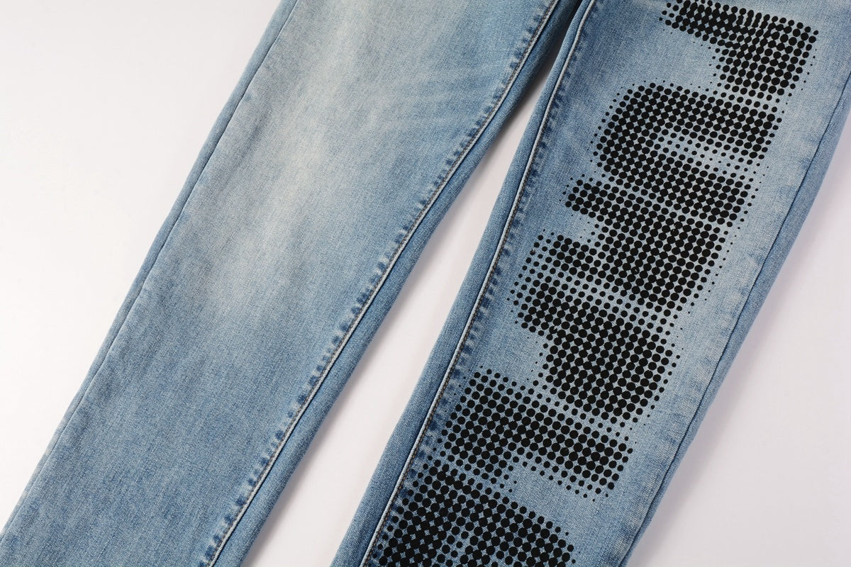 Men's Slim Fit High Street Distressed Blue Stretch Ripped Jeans