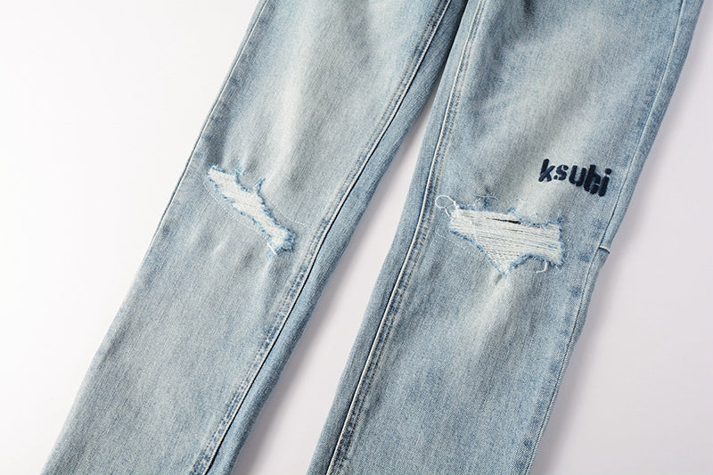 Men’s Light Blue Distressed Skinny Jeans - Ksubi Style Denim