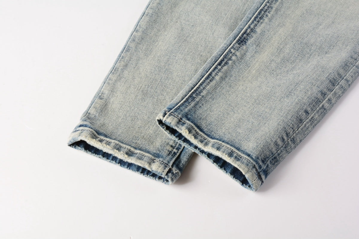 Men's Faded Light Wash Subtle Distressed Skinny Jeans - Stretch Denim