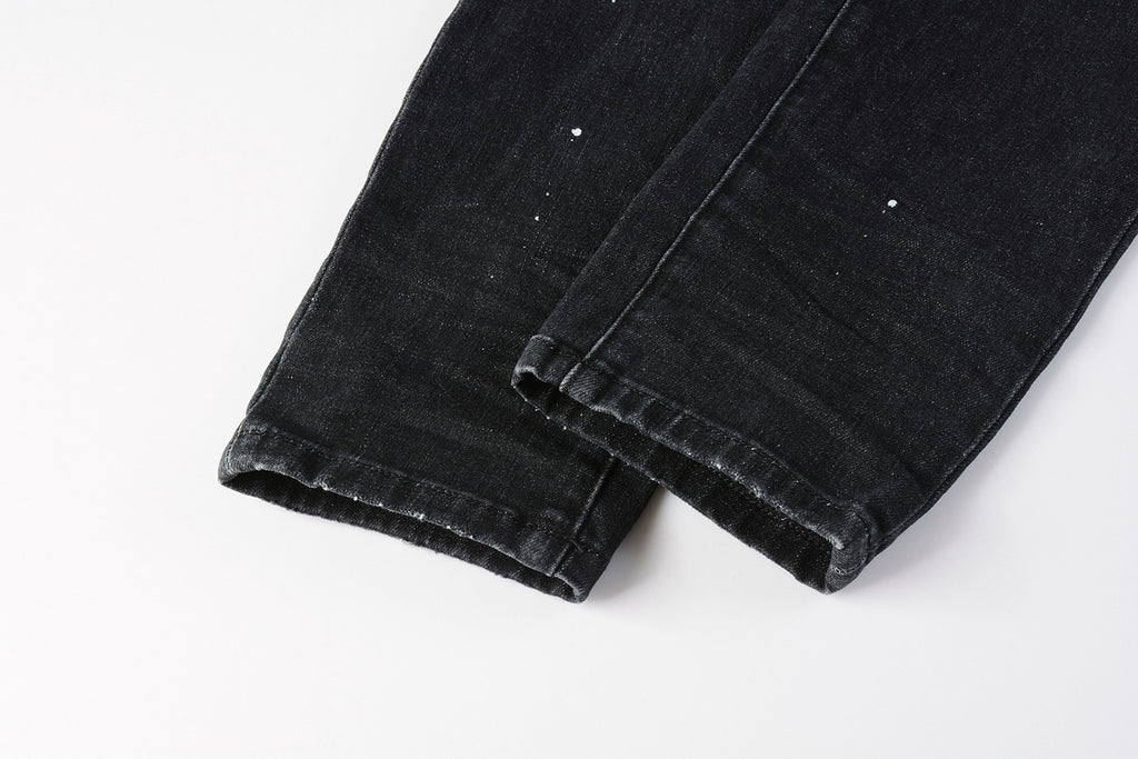 Men's High Street Distressed Black Gray Stretch Slim Fit Ripped Jeans