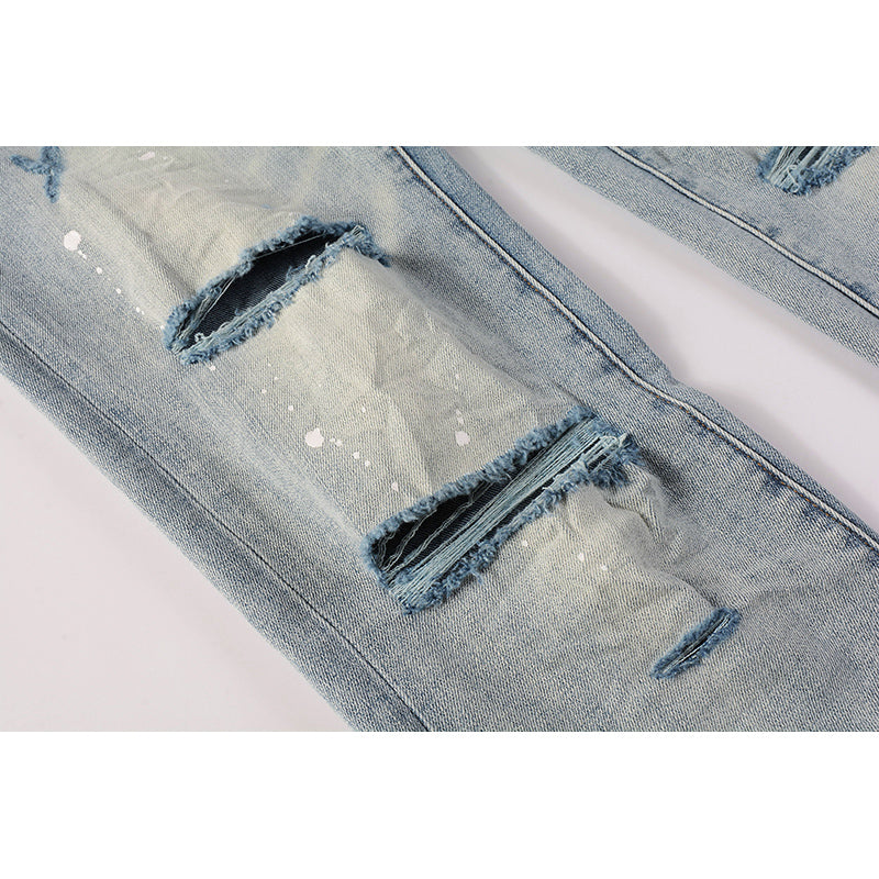 Men’s Skinny Jeans – Light Blue Distressed Stretch Denim