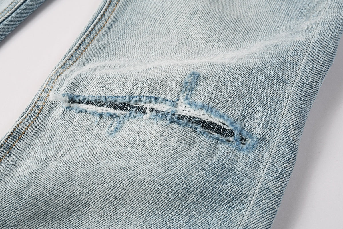 Men's Light Wash Distressed Skinny Jeans - Slim Streetwear Denim