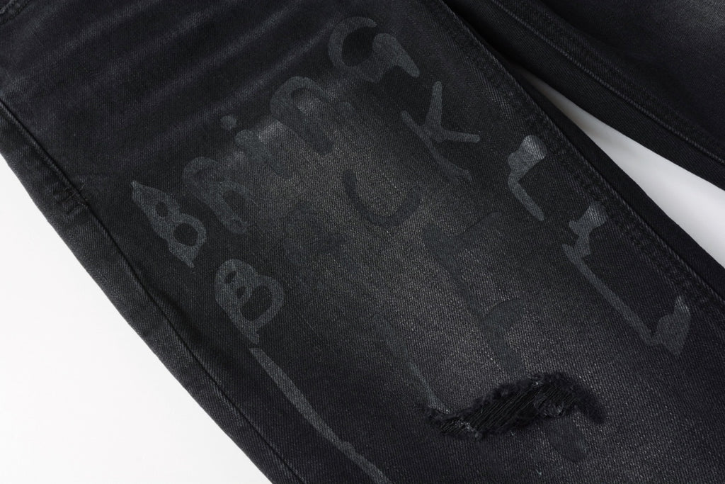 Men's Black Wash Cross-Studded Distressed Skinny Jeans - Stretch Denim