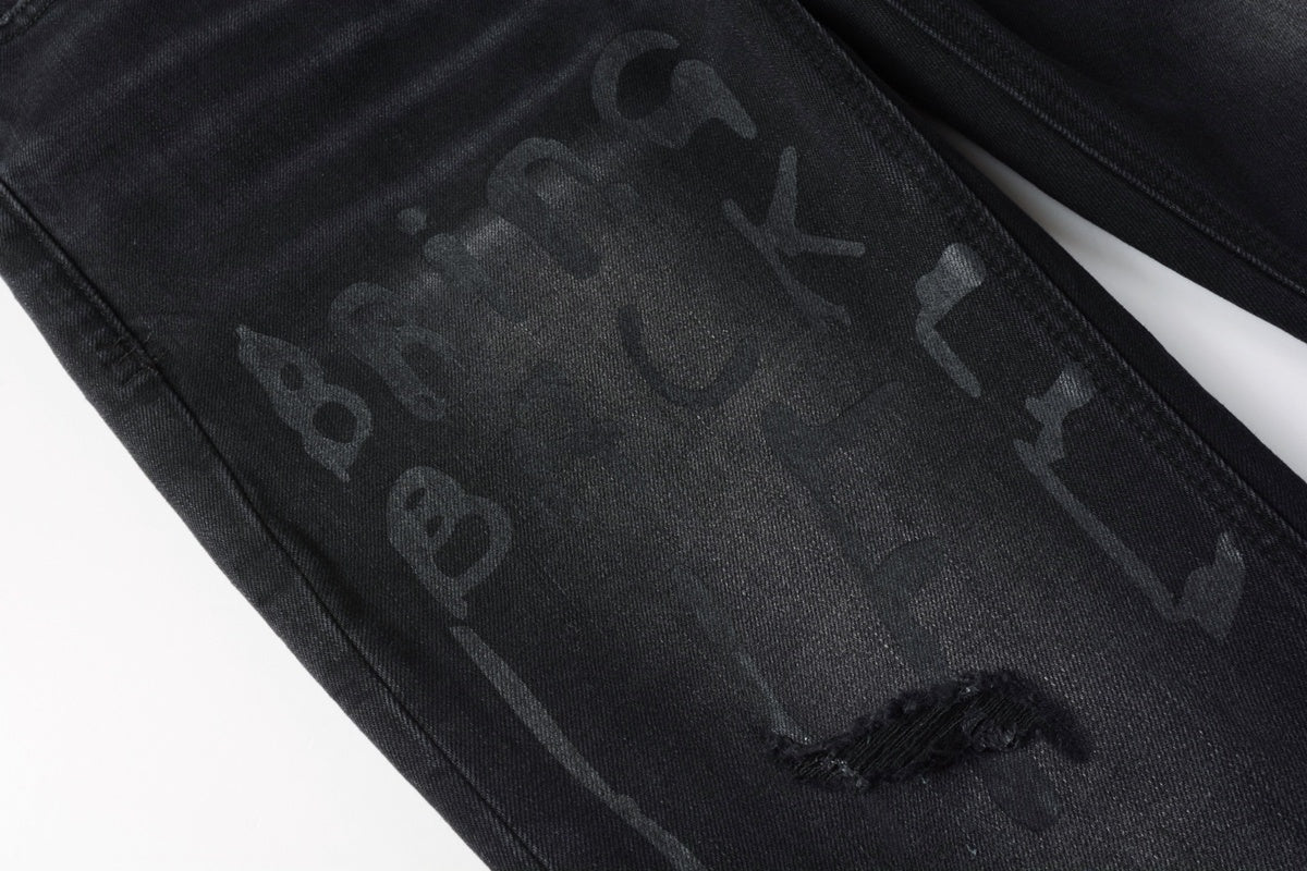 Men's Black Wash Cross-Studded Distressed Skinny Jeans - Stretch Denim
