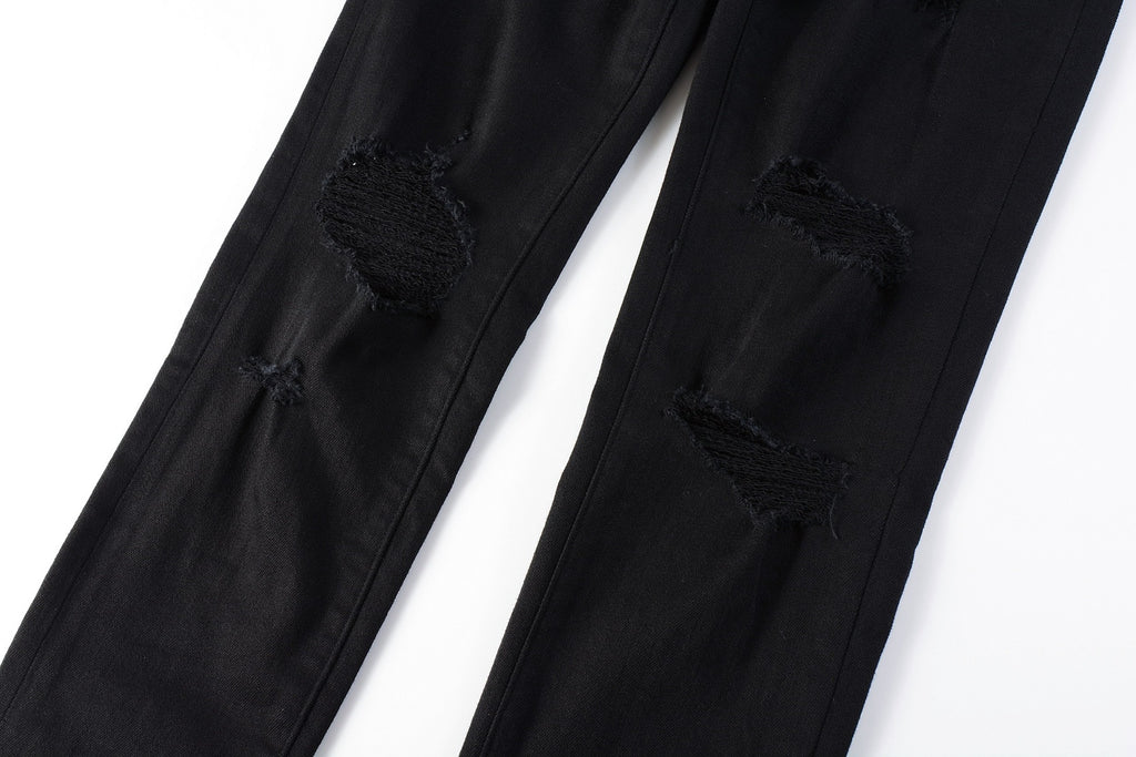 Slim Fit Street Style Denim Black Ripped Jeans For Men