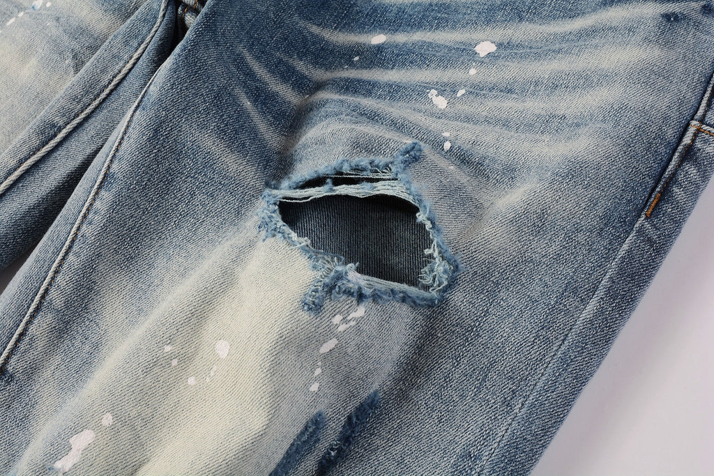 Slim Fit High Street Ripped Distressed Denim Jeans For Men