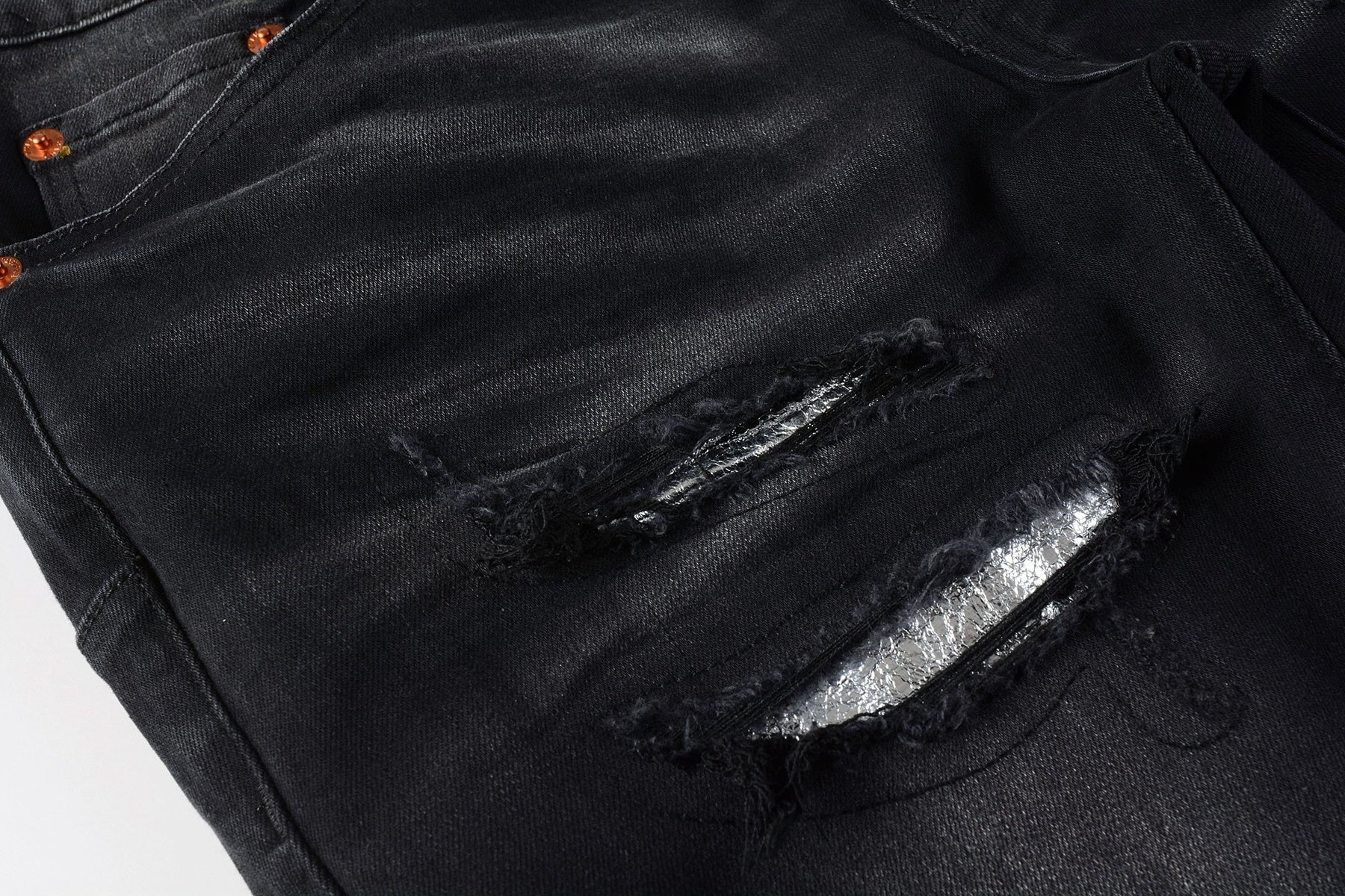 Men High Street Black Destroyed Holes Distressed Stretch Slim Fit Ripped Jeans
