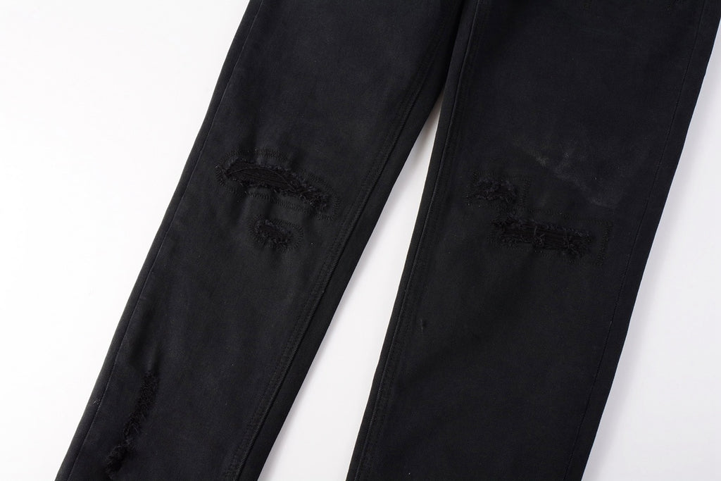 Men's Black Subtle Distressed Skinny Jeans - Stretch Denim Pants