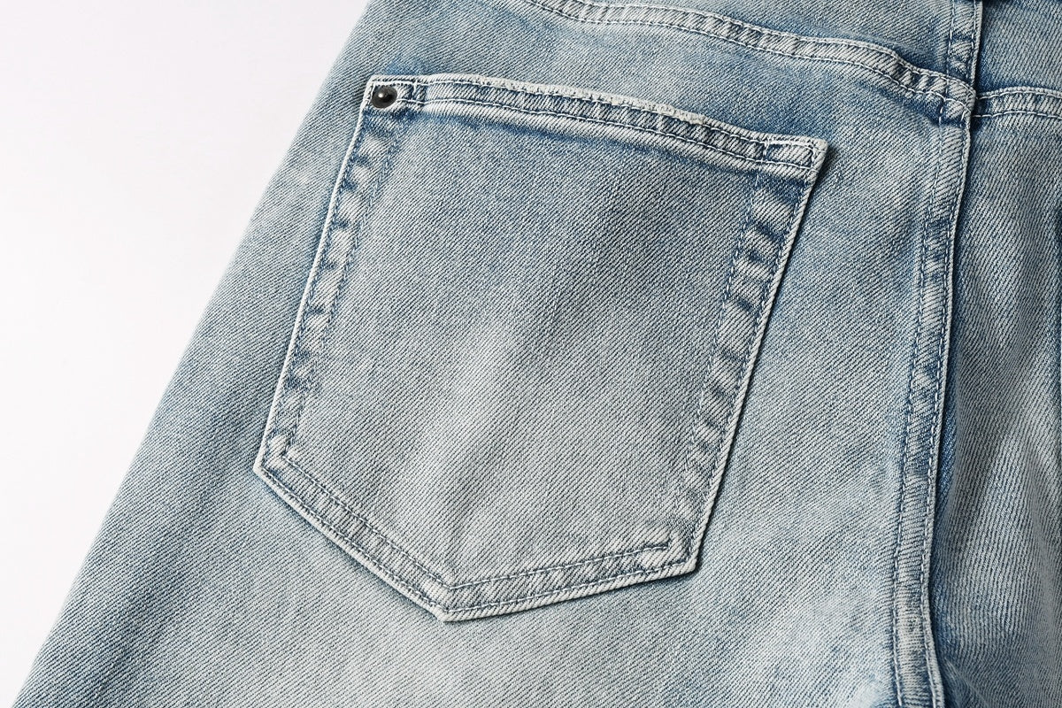 Men's Light Wash Slim Skinny Jeans - Vintage Streetwear Denim