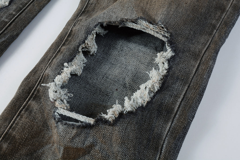 Men's Distressed Dirty Damaged Holes Stretch Slim Fit Ripped Jeans