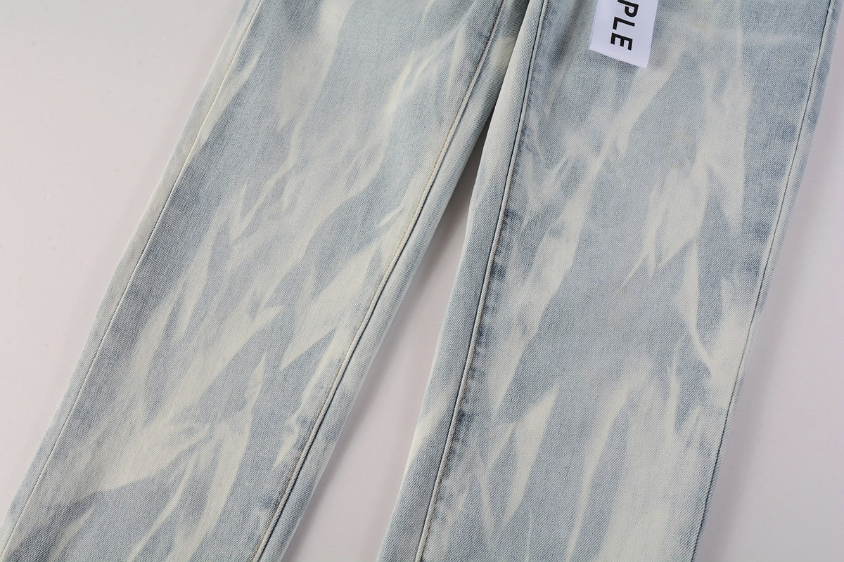 Men's High Street Distressed Washed Light Blue Stretch Slim Fit Ripped Jeans