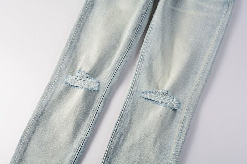 Men’s Light Wash Distressed Skinny Jeans - Streetwear Denim