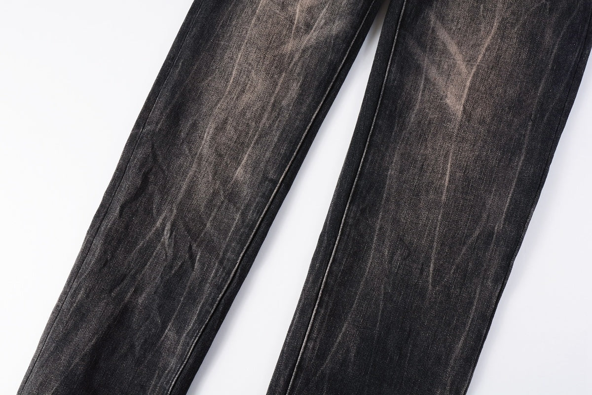 Men's High Street Distressed Vintage Gray Stretch Ripped Jeans