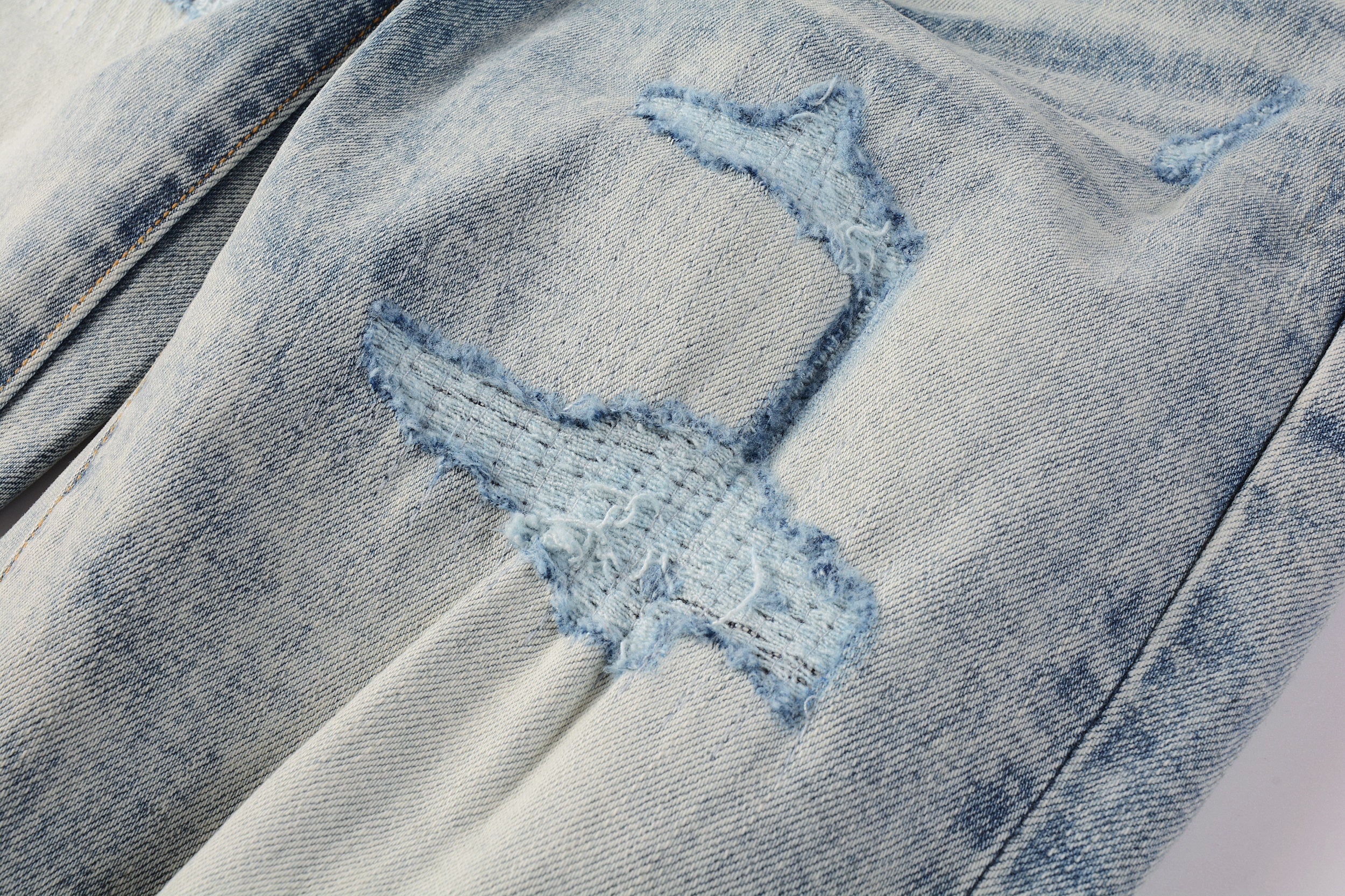 Men's Distressed Light Indigo Skinny Jeans with Ripped Holes & Button Fly