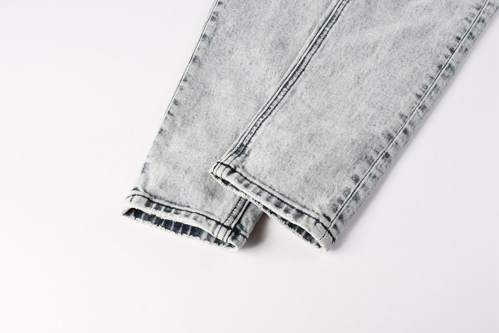 Men’s Acid Wash Skinny Jeans - Distressed Embroidered Street Denim