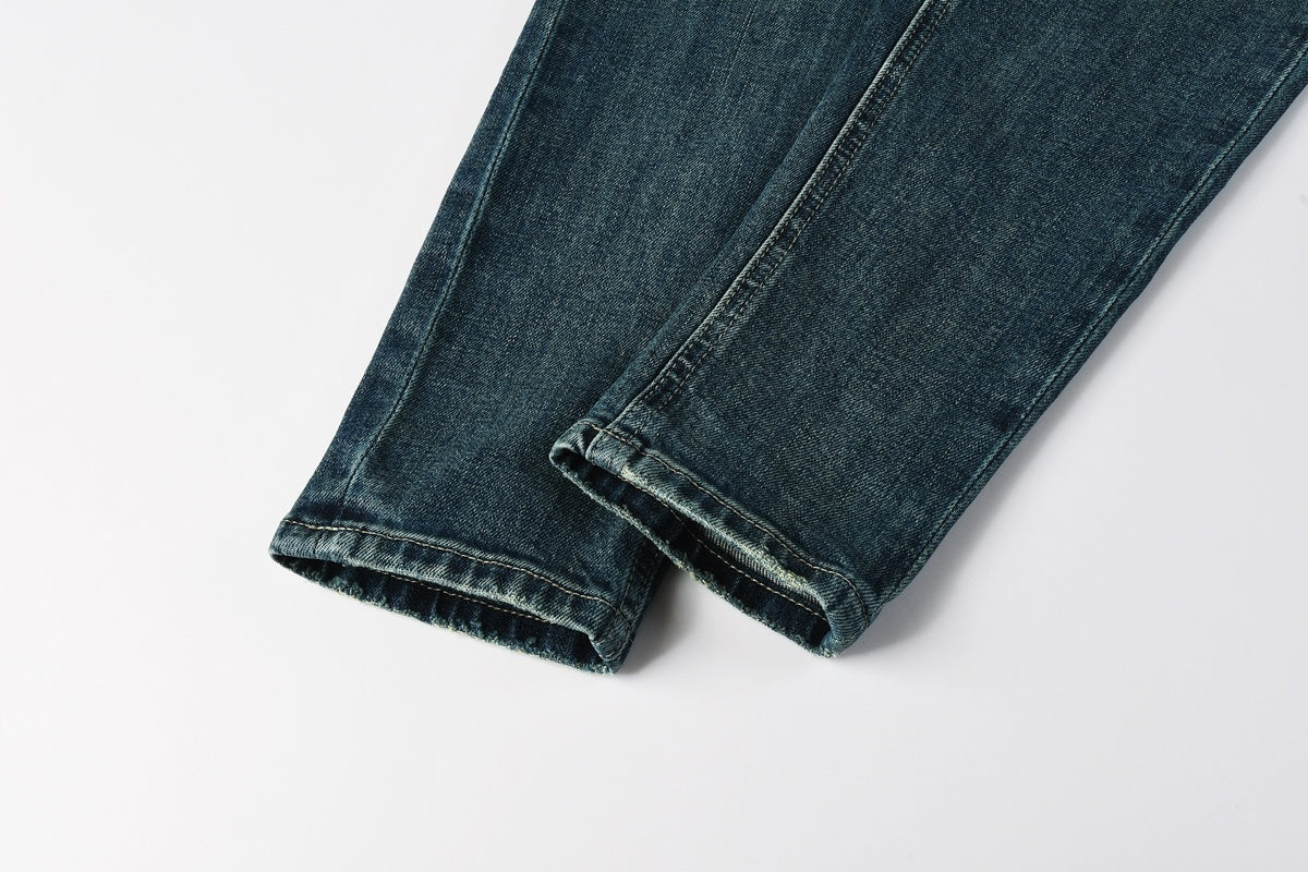 Men's Dark Vintage Wash Slim Skinny Jeans - Streetwear Denim